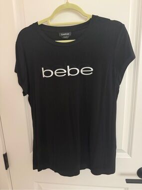 bebe Black Tee with White Logo - Women's Short Sleeve Top